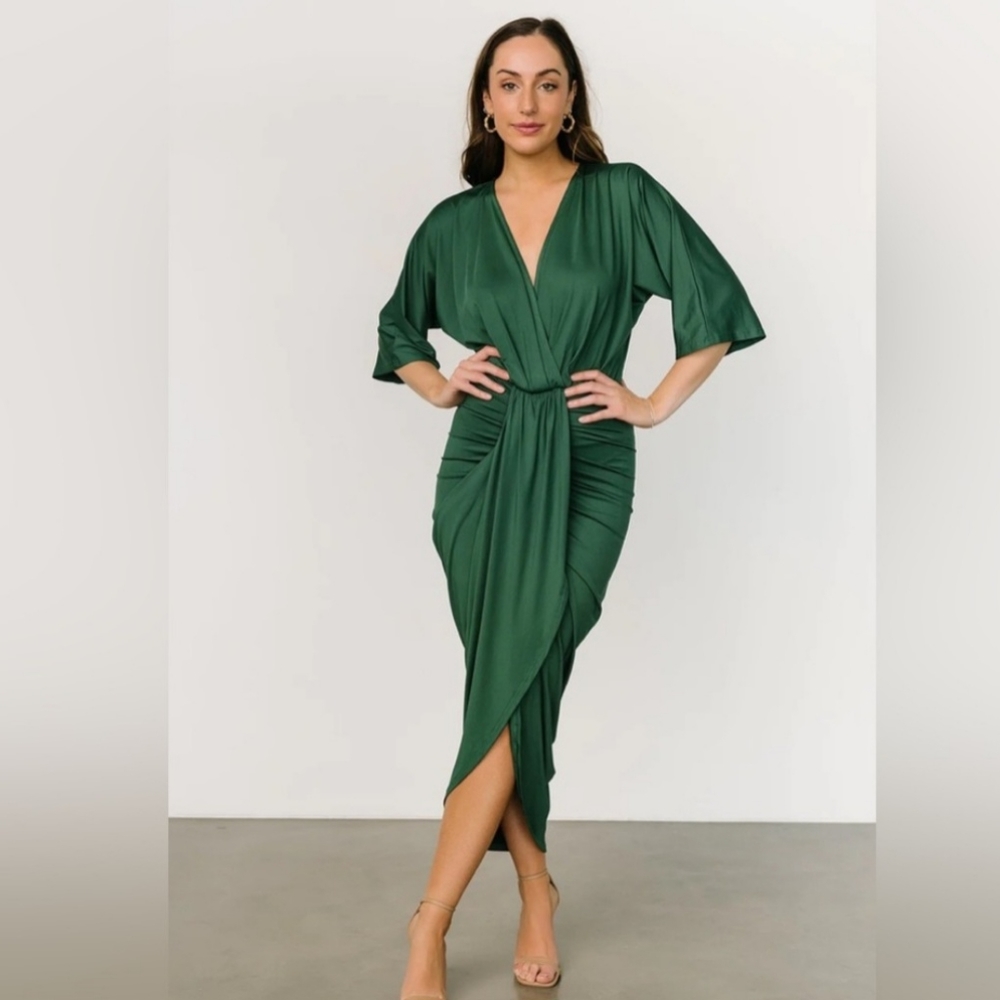 NWT Baltic Born Mimi Hunter Green Wrap Midi Dress